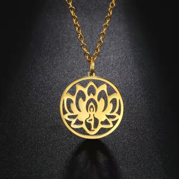 Stainless steel yoga lotus Necklace - Picture 4 of 5